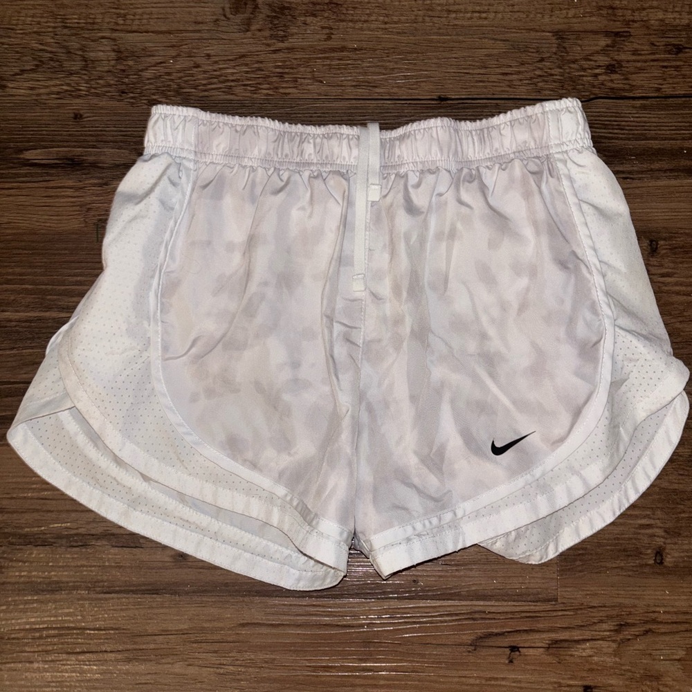 Nike white and gray patterned dri fit shorts